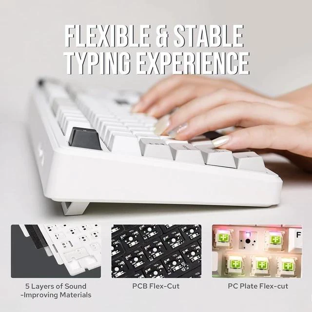 Alt view image 3 of 6 - x Aula F99 Wireless Mechanical Keyboard, Hot Swappable Gasket Custom Gaming Keyboard with Five-Layer Padding, BT/2.4GHz/USB-C, 8000mAh Battery (White Grey, Graywood V3 Switch)