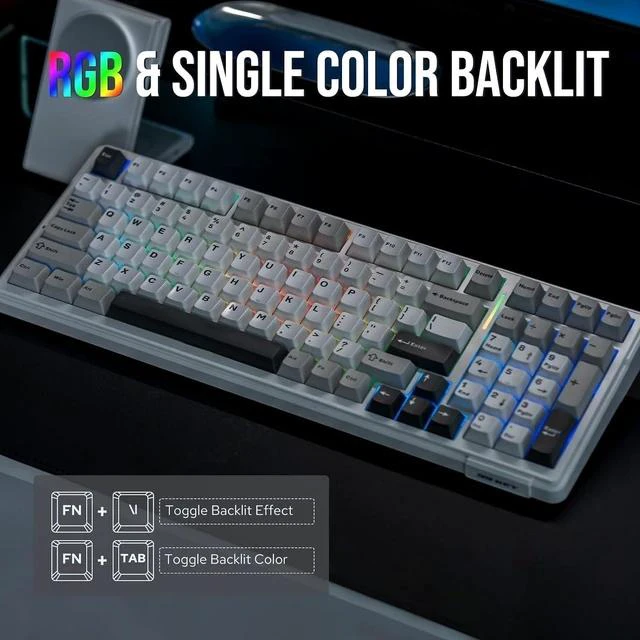 Alt view image 6 of 6 - x Aula F99 Wireless Mechanical Keyboard, Hot Swappable Gasket Custom Gaming Keyboard with Five-Layer Padding, BT/2.4GHz/USB-C, 8000mAh Battery (White Grey, Graywood V3 Switch)