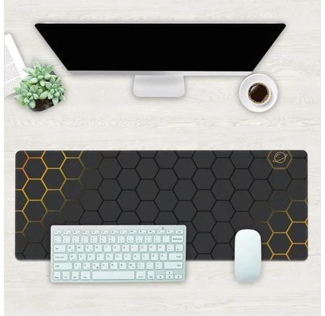 Alt view image 2 of 7 - Desk Mat Black Gold Honeycomb Technology Extended Gaming Mouse Pad Large 31.5x11.8 Big Mouse Pad with Non-Slip Base and Stitched Edge Long Computer Keyboard Mouse Mat for Home Office Work