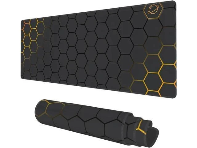Alt view image 7 of 7 - Desk Mat Black Gold Honeycomb Technology Extended Gaming Mouse Pad Large 31.5x11.8 Big Mouse Pad with Non-Slip Base and Stitched Edge Long Computer Keyboard Mouse Mat for Home Office Work