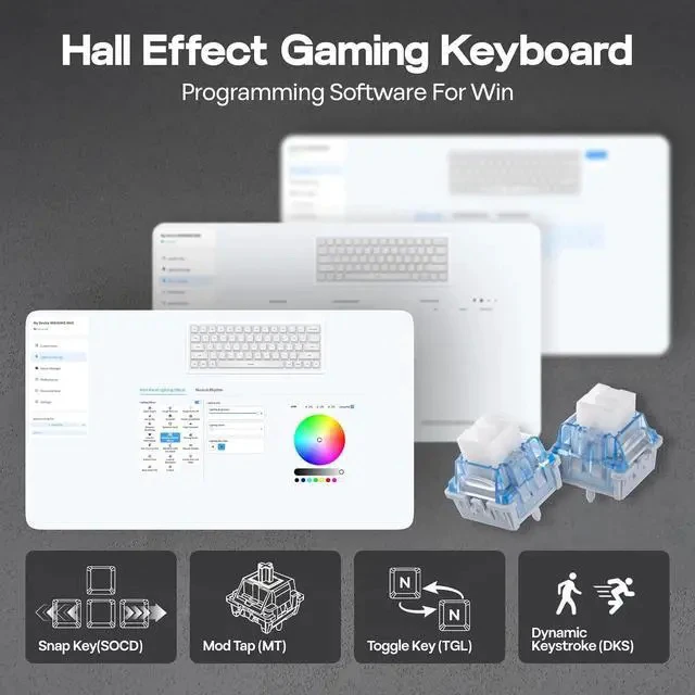 Alt view image 3 of 6 - Aula MINI60 HE Hall Effect Gaming Keyboard, 2.4GHz/BT, 8K Hz Polling, SOCD & DKS, Adjustable Actuation & Fast Trigger, PBT Keycap, 60% Wireless Mechanical Keyboard for Win/Mac (Max)