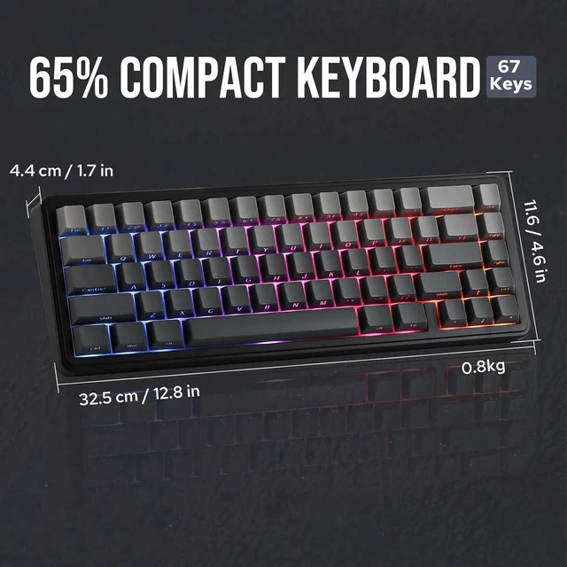 Alt view image 7 of 7 - x Aula F65 65% Wireless Hot-Swappable Gasket Mechanical Keyboard | 5-Layer Sound Dampening Padding for Rich Thocky Sound, RGB Backlit, Tri-Mode(BT 5.0/2.4G/USB-C) (Black, Reaper Switch)