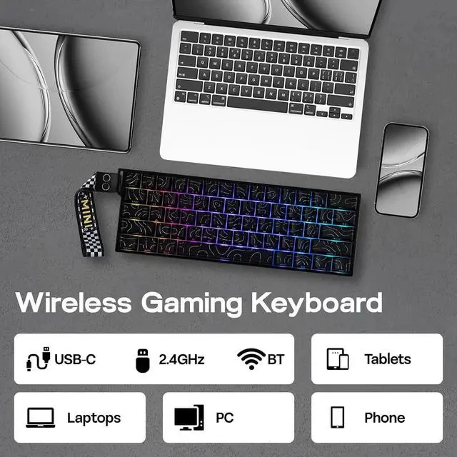 Alt view image 4 of 6 - Aula MINI60 HE Hall Effect Gaming Keyboard, 2.4GHz/BT, 8K Hz Polling, SOCD & DKS, Adjustable Actuation & Fast Trigger, PBT Keycap, 60% Wireless Mechanical Keyboard for Win/Mac (Max)