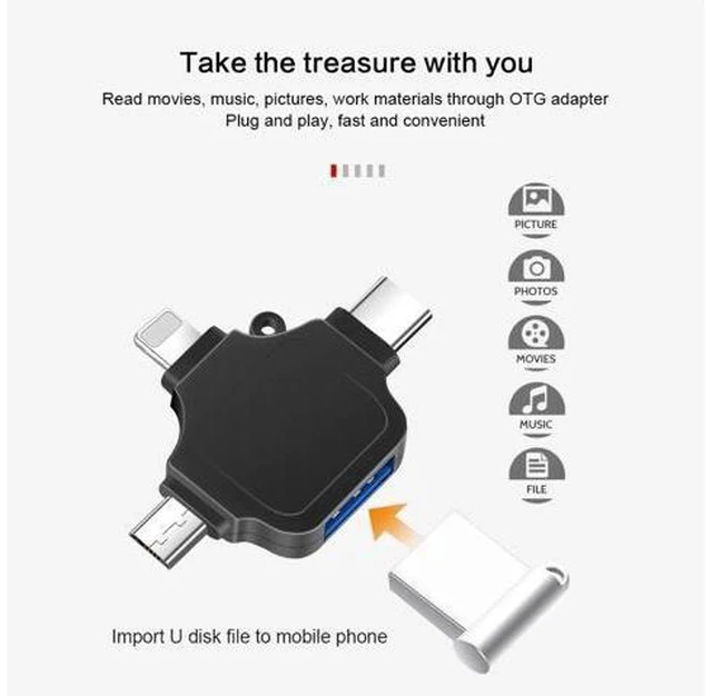 Alt view image 5 of 7 - C66 For iPhone Android Type-C USB3.0 4 In 1 OTG Adapter Multi All In 1 Card Reader Connect U Flash Drive Mouse For IOS13