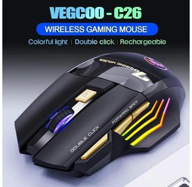 Alt view image 2 of 7 - VEGCOO Wireless Gaming Mouse, Rechargeable Silent Wireless Mouse with 4800 DPI Adjustable,Double Click Key, Colorful RGB Lights, Computer Mice with Thumb Rest for PC/Mac Gamer (C26 Black)