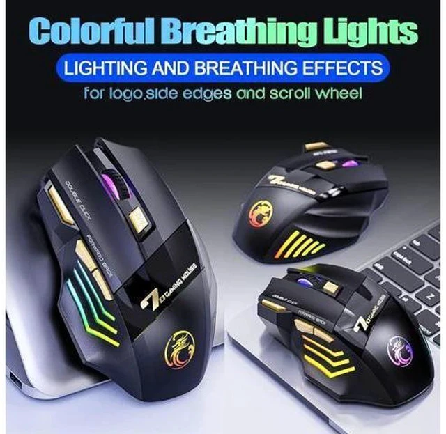 Alt view image 3 of 7 - VEGCOO Wireless Gaming Mouse, Rechargeable Silent Wireless Mouse with 4800 DPI Adjustable,Double Click Key, Colorful RGB Lights, Computer Mice with Thumb Rest for PC/Mac Gamer (C26 Black)