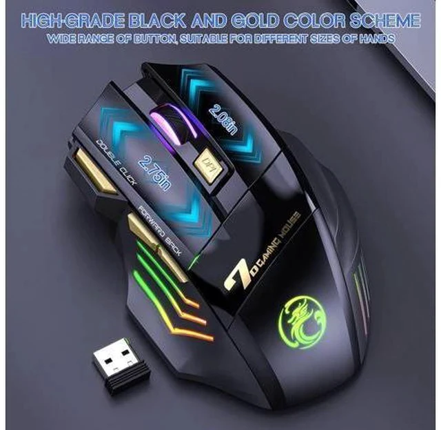 Alt view image 6 of 7 - VEGCOO Wireless Gaming Mouse, Rechargeable Silent Wireless Mouse with 4800 DPI Adjustable,Double Click Key, Colorful RGB Lights, Computer Mice with Thumb Rest for PC/Mac Gamer (C26 Black)