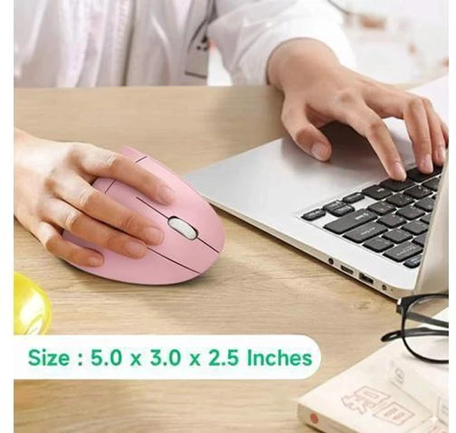 Alt view image 2 of 7 - Ergonomic Vertical Wireless Mouse Stylish Rechargeable 2.4G Optical Mice Cordless Mouse with USB Receiver, 800/1200 /1600 DPI, 5 Buttons for Laptop,PC,Mac,Computer (Pink)