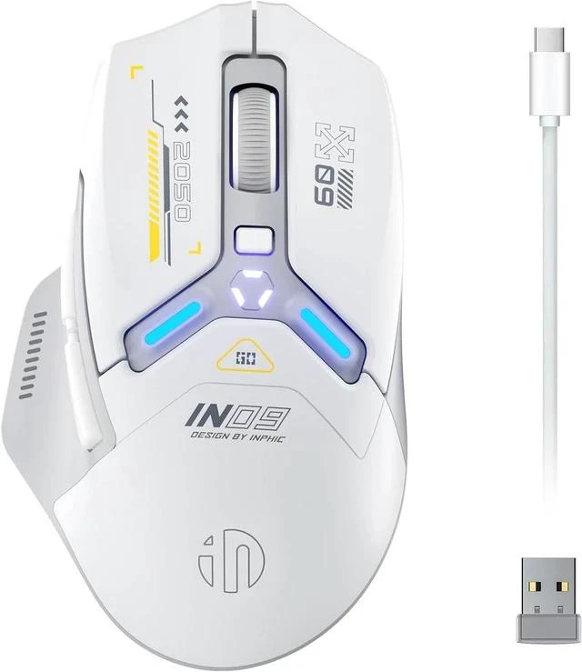 Main image of IN9 Wireless Gaming Mouse, Real Tri-Mode 2.4G Wireless/Type-C Wired/Bluetooth Mouse, 10k DPl, Fully Programmable, RGB Lighting, Hyperspeed Rechargeable Wireless Mouse for Laptop PC Computer Mac