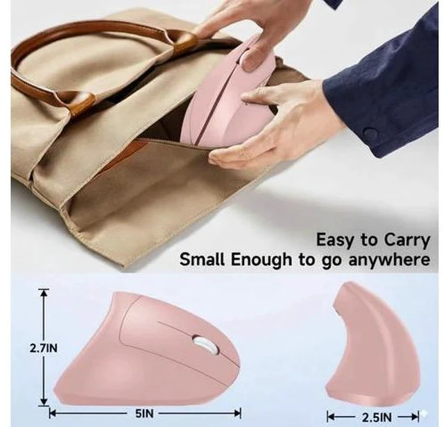 Alt view image 4 of 7 - Ergonomic Vertical Wireless Mouse Stylish Rechargeable 2.4G Optical Mice Cordless Mouse with USB Receiver, 800/1200 /1600 DPI, 5 Buttons for Laptop,PC,Mac,Computer (Pink)