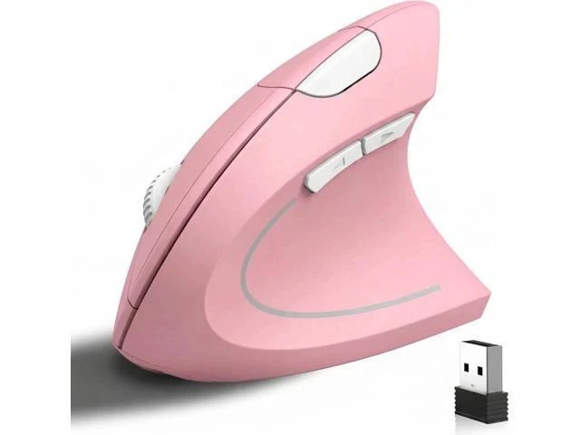 Alt view image 7 of 7 - Ergonomic Vertical Wireless Mouse Stylish Rechargeable 2.4G Optical Mice Cordless Mouse with USB Receiver, 800/1200 /1600 DPI, 5 Buttons for Laptop,PC,Mac,Computer (Pink)