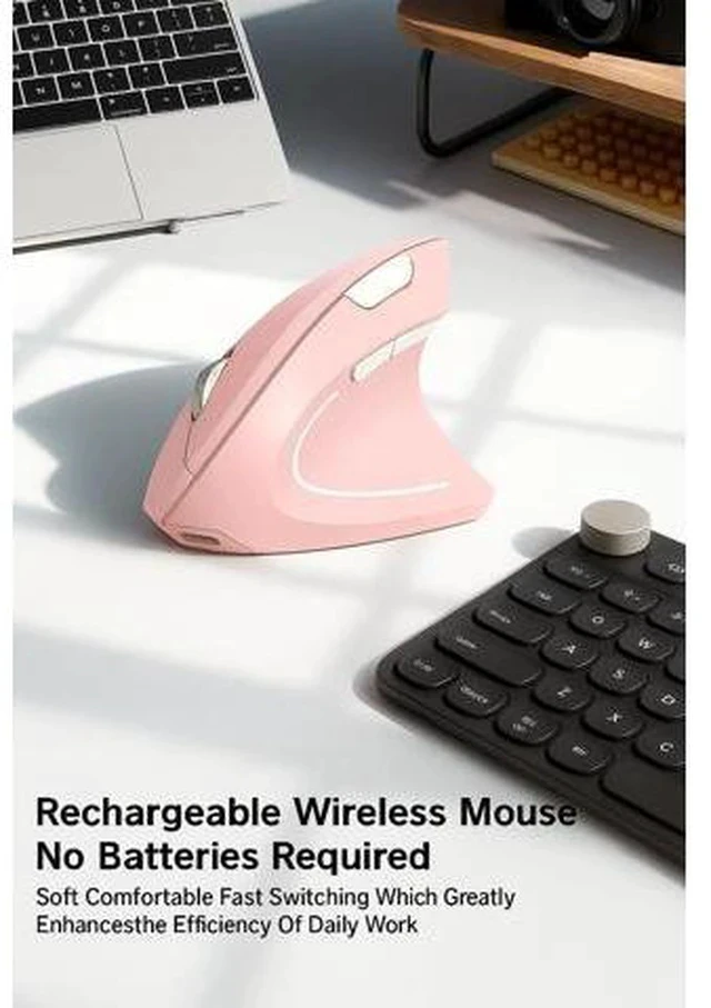 Alt view image 5 of 7 - Ergonomic Vertical Wireless Mouse Stylish Rechargeable 2.4G Optical Mice Cordless Mouse with USB Receiver, 800/1200 /1600 DPI, 5 Buttons for Laptop,PC,Mac,Computer (Pink)