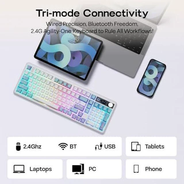 Alt view image 5 of 7 - TH99 PRO 96% Mechanical Keyboard with Screen & Knob+Click Gaming Mouse Wireless 2.4Ghz/BT/Type-C