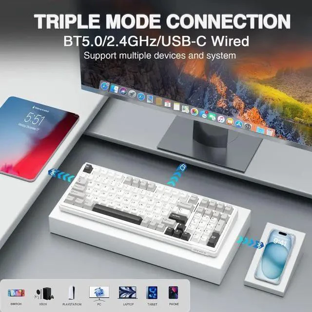 Alt view image 11 of 14 - AULA F99 Wireless Mechanical Keyboard,Tri-Mode BT5.0/2.4GHz/USB-C Hot Swappable Custom Keyboard,Pre-lubed Linear Switches,RGB Backlit Computer Gaming Keyboards for PC/Tablet/PS/Xbox
