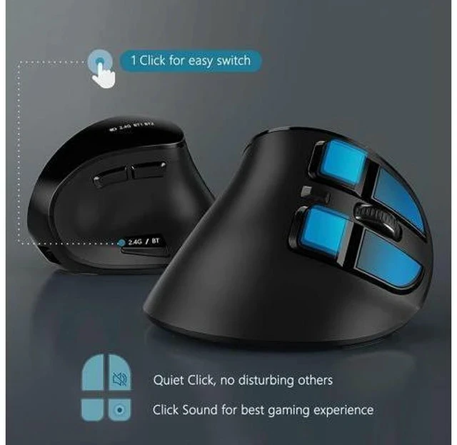 Alt view image 2 of 7 - Ergonomic Mouse Wireless Vertical Mouse - Rechargeable Optical Mice for Multi-Purpose (Bluetooth 5.0 + Bluetooth 3.0 + USB Connection) Compatible Apple Mac and Windows Computers - Black