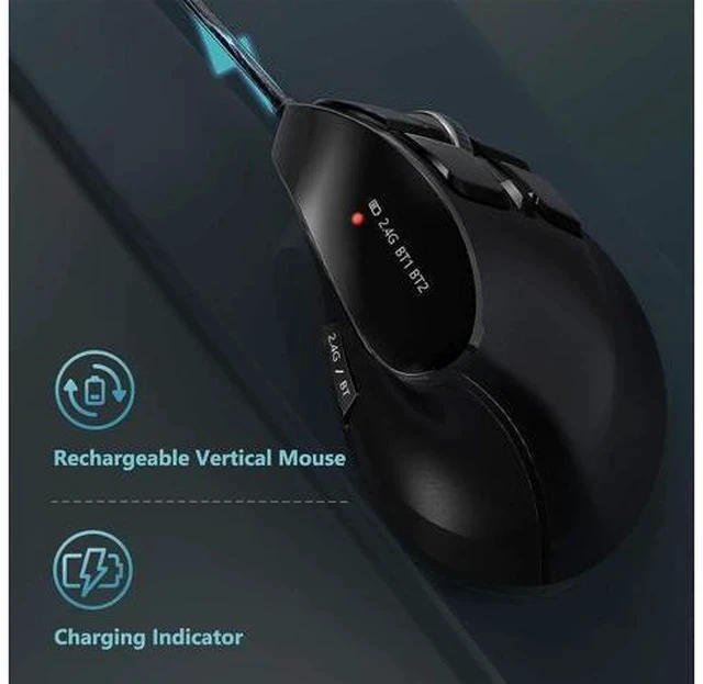 Alt view image 6 of 7 - Ergonomic Mouse Wireless Vertical Mouse - Rechargeable Optical Mice for Multi-Purpose (Bluetooth 5.0 + Bluetooth 3.0 + USB Connection) Compatible Apple Mac and Windows Computers - Black