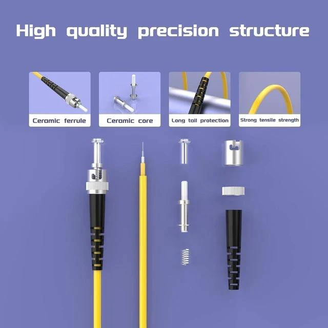Alt view image 3 of 5 - 25Meters 82ft ST/UPC-ST/UPC Single-Mode Fiber Optic Cable ST to ST OS2 Jumper Optical Patch Cord Simplex 9/125um Yellow ST-ST