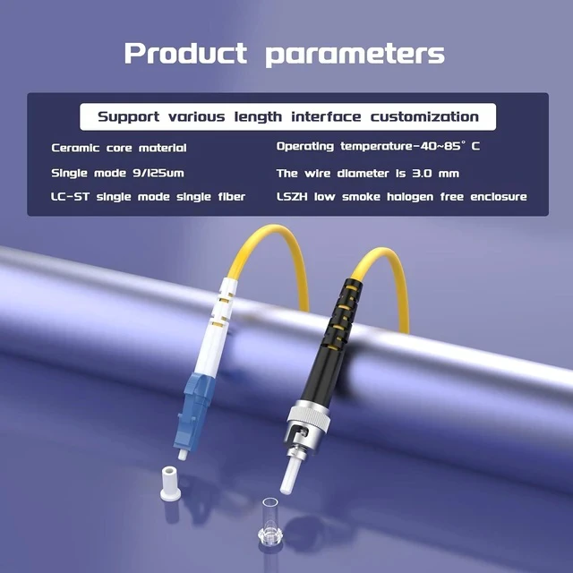 Alt view image 5 of 5 - 25Meters 82ft LC/UPC-ST/UPC Single-Mode Fiber Optic Cable LC to ST OS2 Jumper Optical Patch Cord Simplex 9/125um Yellow LC-ST