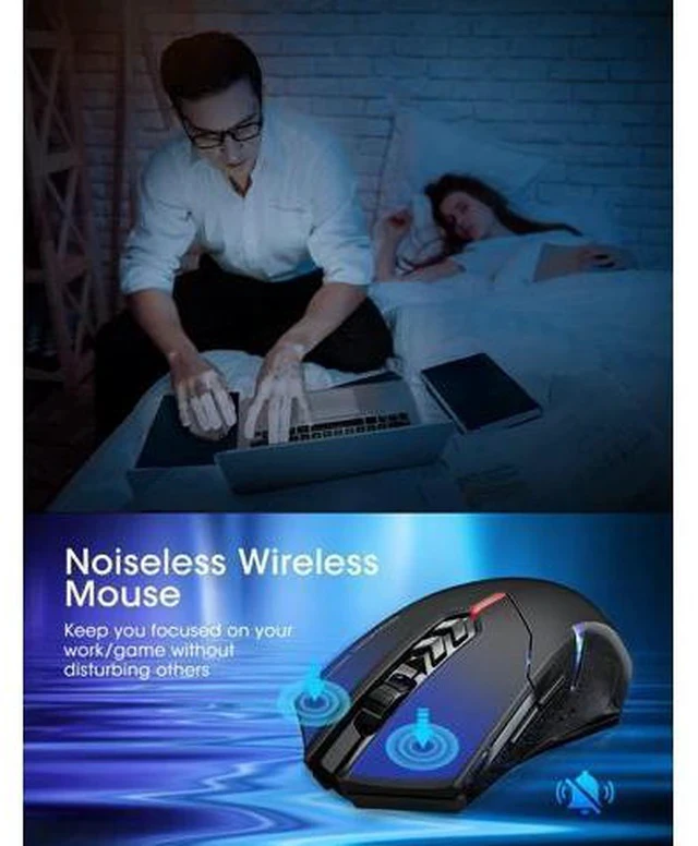 Alt view image 2 of 7 - Wireless Laptop Mouse- 2.4G USB Cordless Optical Gaming & Office Mice with 7 Silent Click Buttons Ergonomic Computer Mouse 5 Adjustable DPI Plug & Play for PC Windows Mac etc-Black