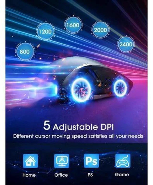 Alt view image 6 of 7 - Wireless Laptop Mouse- 2.4G USB Cordless Optical Gaming & Office Mice with 7 Silent Click Buttons Ergonomic Computer Mouse 5 Adjustable DPI Plug & Play for PC Windows Mac etc-Black