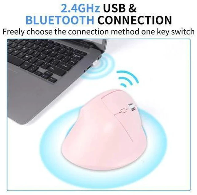 Alt view image 2 of 5 - Bluetooth Mouse,Ergonomic Vertical Mouse Wireless Rechargeable Mice Dual Mode (Bluetooth & USB), Vertical Optical Mice with USB Receiver, 6 Buttons 1600 DPI for Laptop,Computer, Mac, Windows(pink)