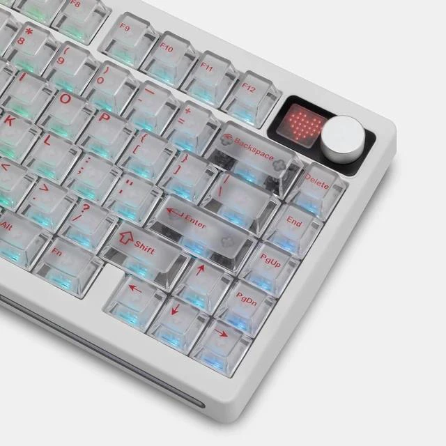 Alt view image 2 of 5 - PMOKEY P75 75% Wireless Mechanical Keyboard, Tri-Mode RGB Gaming Keyboard with Dot-Matrix Display, Aluminum Alloy Body, Volume Knob, Up to 10000mAh Battery (Pro White)