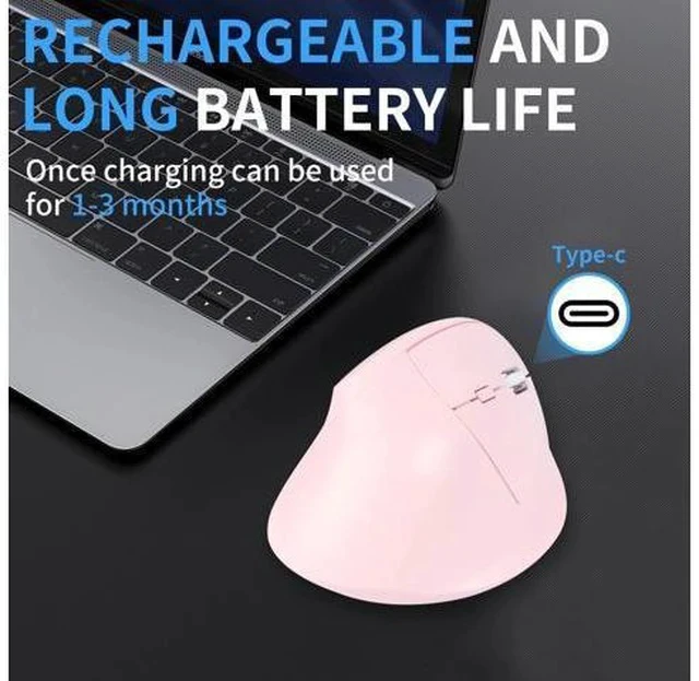 Alt view image 5 of 5 - Bluetooth Mouse,Ergonomic Vertical Mouse Wireless Rechargeable Mice Dual Mode (Bluetooth & USB), Vertical Optical Mice with USB Receiver, 6 Buttons 1600 DPI for Laptop,Computer, Mac, Windows(pink)