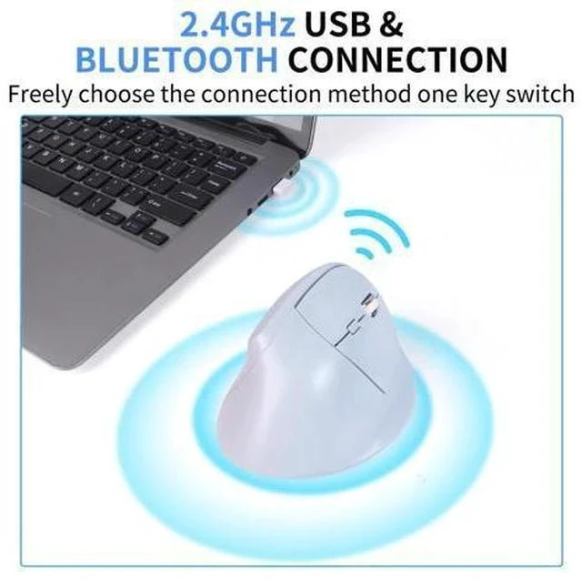 Alt view image 2 of 5 - Bluetooth Mouse,Ergonomic Vertical Mouse Wireless Rechargeable Mice Dual Mode (Bluetooth & USB), Vertical Optical Mice with USB Receiver, 6 Buttons 1600 DPI for Laptop,Computer, Mac, Windows(blue)