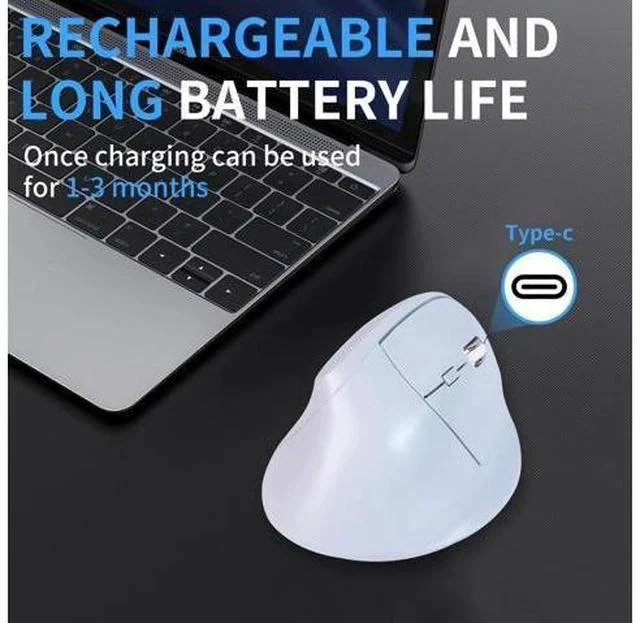 Alt view image 5 of 5 - Bluetooth Mouse,Ergonomic Vertical Mouse Wireless Rechargeable Mice Dual Mode (Bluetooth & USB), Vertical Optical Mice with USB Receiver, 6 Buttons 1600 DPI for Laptop,Computer, Mac, Windows(blue)
