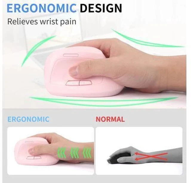 Alt view image 3 of 5 - Bluetooth Mouse,Ergonomic Vertical Mouse Wireless Rechargeable Mice Dual Mode (Bluetooth & USB), Vertical Optical Mice with USB Receiver, 6 Buttons 1600 DPI for Laptop,Computer, Mac, Windows(pink)