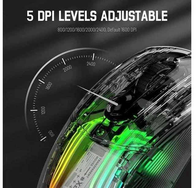 Alt view image 7 of 7 - Wireless Gaming Mouse, Tri-Mode Wireless Mouse-2.4Ghz/Bluetooth 5.0/USB C Wired, 5 Adjustable DPI, Ergonomic PC Gaming Mice with Transparent Shell-PAW Sensor-RGB Backlit-Silent Click for Win/MAC