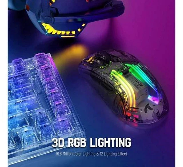 Alt view image 5 of 7 - Wireless Gaming Mouse, Tri-Mode Wireless Mouse-2.4Ghz/Bluetooth 5.0/USB C Wired, 5 Adjustable DPI, Ergonomic PC Gaming Mice with Transparent Shell-PAW Sensor-RGB Backlit-Silent Click for Win/MAC