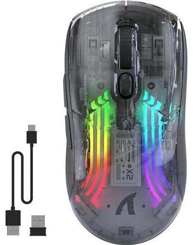 Main image of Wireless Gaming Mouse, Tri-Mode Wireless Mouse-2.4Ghz/Bluetooth 5.0/USB C Wired, 5 Adjustable DPI, Ergonomic PC Gaming Mice with Transparent Shell-PAW Sensor-RGB Backlit-Silent Click for Win/MAC