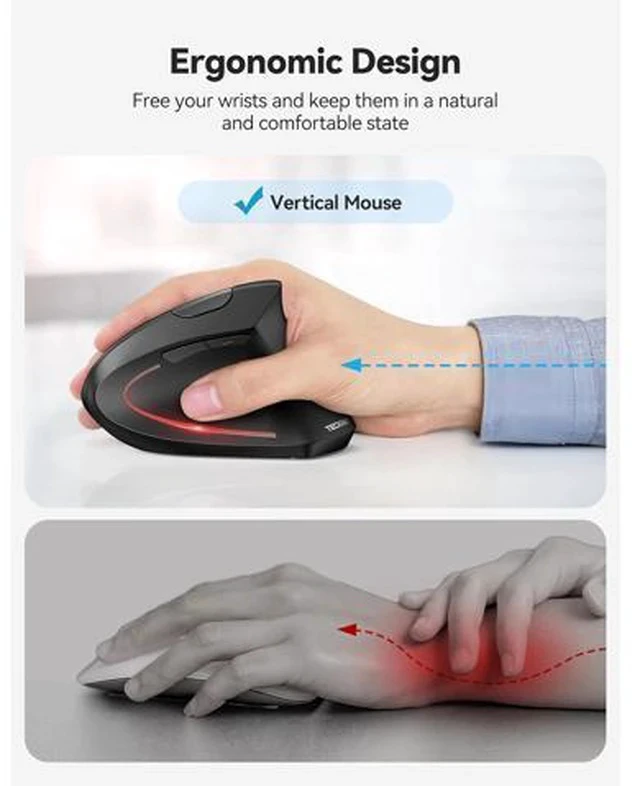 Alt view image 6 of 7 - Ergonomic Mouse Rechargeable 2.4G+Bluetooth Vertical Mice 6 DPI Adjustable Wireless Optical Carpal Tunnel Mouse Right Hand Multi Device for Laptop PC Computer MacBook iPad - Black