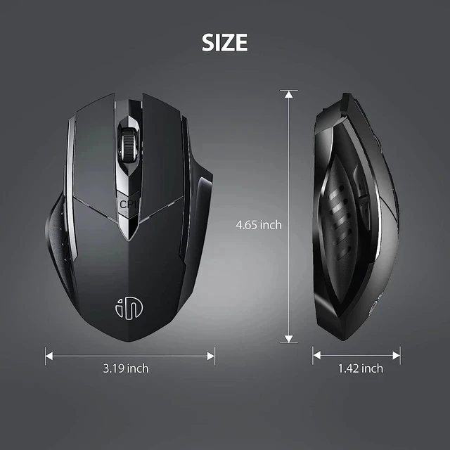 Alt view image 7 of 7 - Inphic Bluetooth Mouse, Multi-Device Silent Rechargeable Bluetooth Wireless Mouse (Tri-Mode: BT 5.0/4.0+2.4G), 1600DPI Ergonomic Portable Mouse for Laptop PC Computer,Smartphone,Windows Mac OS, Black