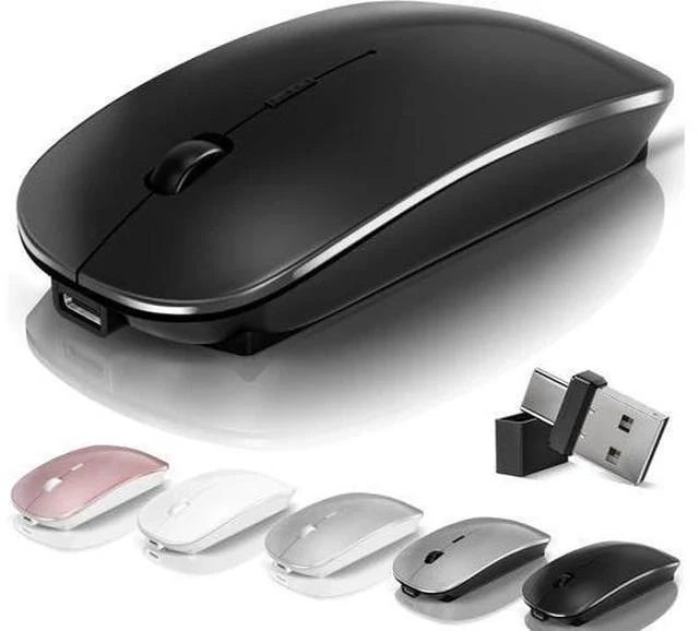 Main image of Mouse for Laptop Wireless Bluetooth - MacBook Air Mac Pro PC iPad Optical Rechargeable Silent Mouse with Jiggler Dual Mode Switch Bluetooth 5.2/3.0 and 2.4GHz USB-A and Type-C Receiver Black