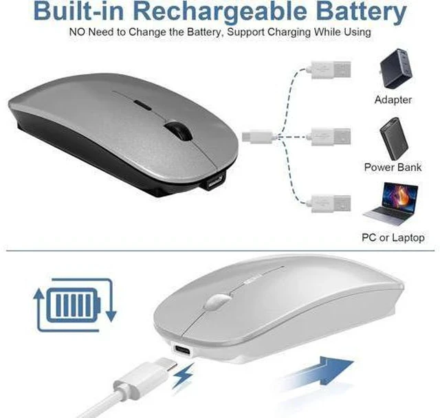 Alt view image 6 of 6 - Mouse for Laptop Wireless Bluetooth - MacBook Air Mac Pro PC iPad Optical Rechargeable Silent Mouse with Jiggler Dual Mode Switch Bluetooth 5.2/3.0 and 2.4GHz USB-A and Type-C Receiver Black