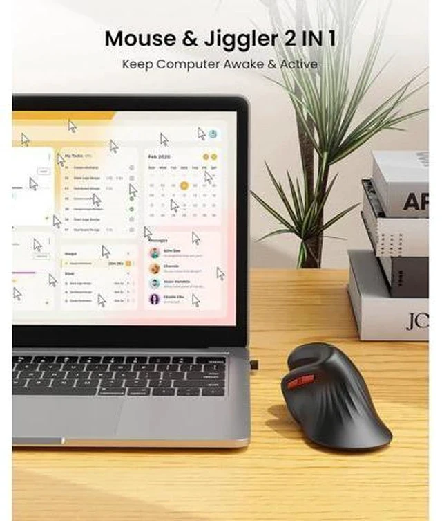 Alt view image 5 of 7 - Ergonomic Vertical Mouse with Jiggler - Bluetooth + 2.4G USB Multi Device Wireless Ergo Mice Jiggler Mouse Mover for Laptop/PC/Notebook Computer Mice for Windows Mac OS (Black)