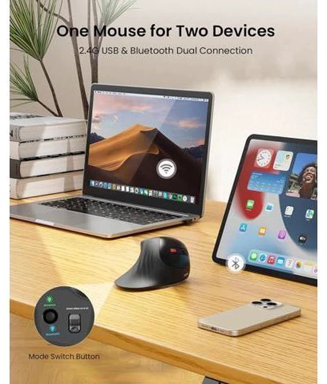 Alt view image 4 of 7 - Ergonomic Vertical Mouse with Jiggler - Bluetooth + 2.4G USB Multi Device Wireless Ergo Mice Jiggler Mouse Mover for Laptop/PC/Notebook Computer Mice for Windows Mac OS (Black)