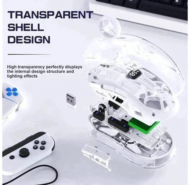 Alt view image 6 of 7 - Transparent Wireless Gaming Mouse, Dual Mode BT 5.0/2.4G PC Gaming Mice, PixArt 3212 5 Adjustable DPI, Rechargeable Silent Mouse with Digital Screen, RGB Backlight Mouse for Win/Mac(White)