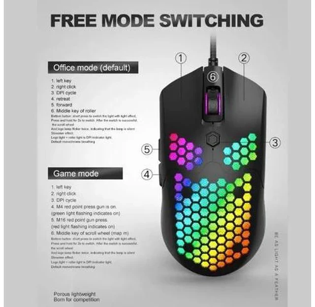 Alt view image 2 of 7 - Hollow-out Honeycomb Shell Gaming Mouse Colorful RGB Backlit Light Wired Mice with 7 Buttons for Game Lovers Accessories
