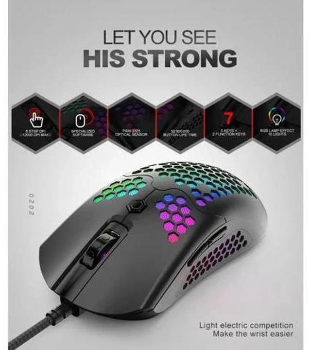 Alt view image 4 of 7 - Hollow-out Honeycomb Shell Gaming Mouse Colorful RGB Backlit Light Wired Mice with 7 Buttons for Game Lovers Accessories