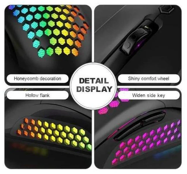 Alt view image 5 of 7 - Hollow-out Honeycomb Shell Gaming Mouse Colorful RGB Backlit Light Wired Mice with 7 Buttons for Game Lovers Accessories