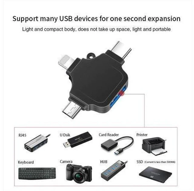 Alt view image 2 of 7 - C66 For iPhone Android Type-C USB3.0 4 In 1 OTG Adapter Multi All In 1 Card Reader Connect U Flash Drive Mouse For IOS13