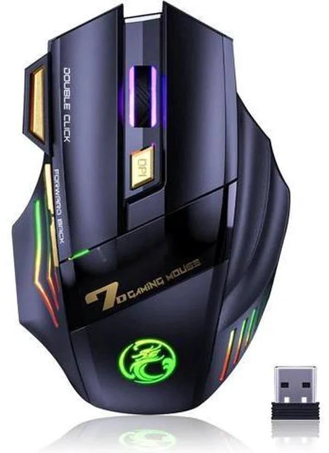 Main image of VEGCOO Wireless Gaming Mouse, Rechargeable Silent Wireless Mouse with 4800 DPI Adjustable,Double Click Key, Colorful RGB Lights, Computer Mice with Thumb Rest for PC/Mac Gamer (C26 Black)
