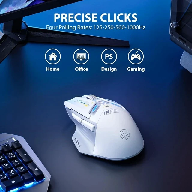 Alt view image 2 of 7 - IN9 Wireless Gaming Mouse, Real Tri-Mode 2.4G Wireless/Type-C Wired/Bluetooth Mouse, 10k DPl, Fully Programmable, RGB Lighting, Hyperspeed Rechargeable Wireless Mouse for Laptop PC Computer Mac