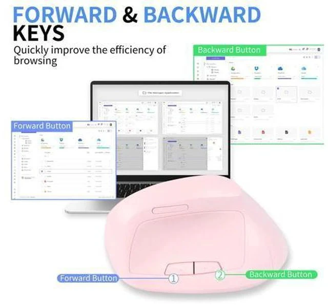 Alt view image 4 of 5 - Bluetooth Mouse,Ergonomic Vertical Mouse Wireless Rechargeable Mice Dual Mode (Bluetooth & USB), Vertical Optical Mice with USB Receiver, 6 Buttons 1600 DPI for Laptop,Computer, Mac, Windows(pink)