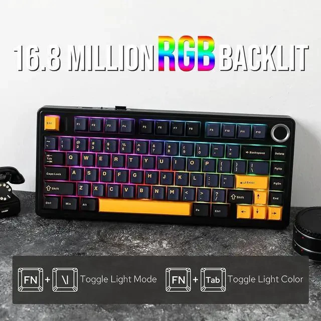 Alt view image 5 of 7 - x Aula F75 Gasket Mechanical Keyboard x vvyruus Retromania Keycaps Set - 130 Keys