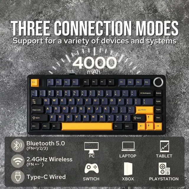 Alt view image 3 of 7 - x Aula F75 Gasket Mechanical Keyboard x vvyruus Retromania Keycaps Set - 130 Keys