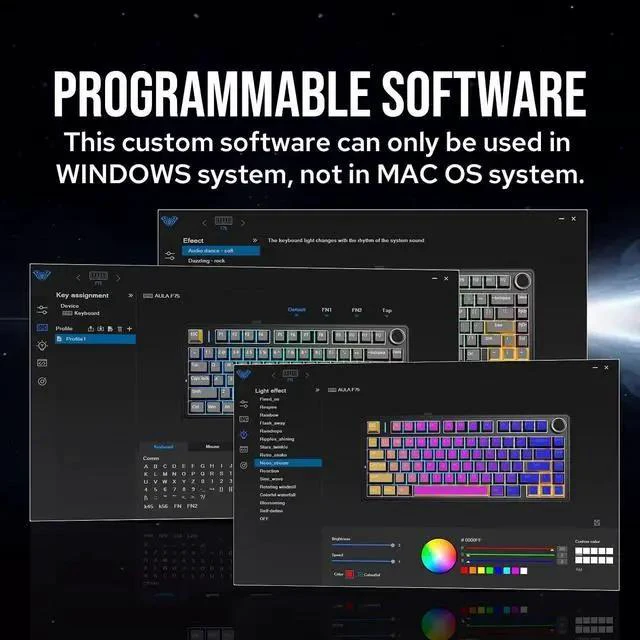 Alt view image 6 of 6 - x Aula F75 Gasket Mechanical Keyboard, 75% Wireless Hot Swappable Gaming Keyboard with Five-Layer Padding&Knob, BT/2.4GHz/USB-C, RGB (Purple, LEOBOG Reaper Switch)